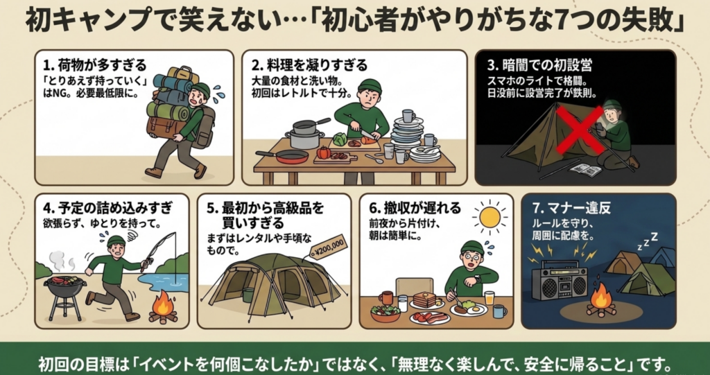 初キャンプで初心者がやりがちな7つの失敗