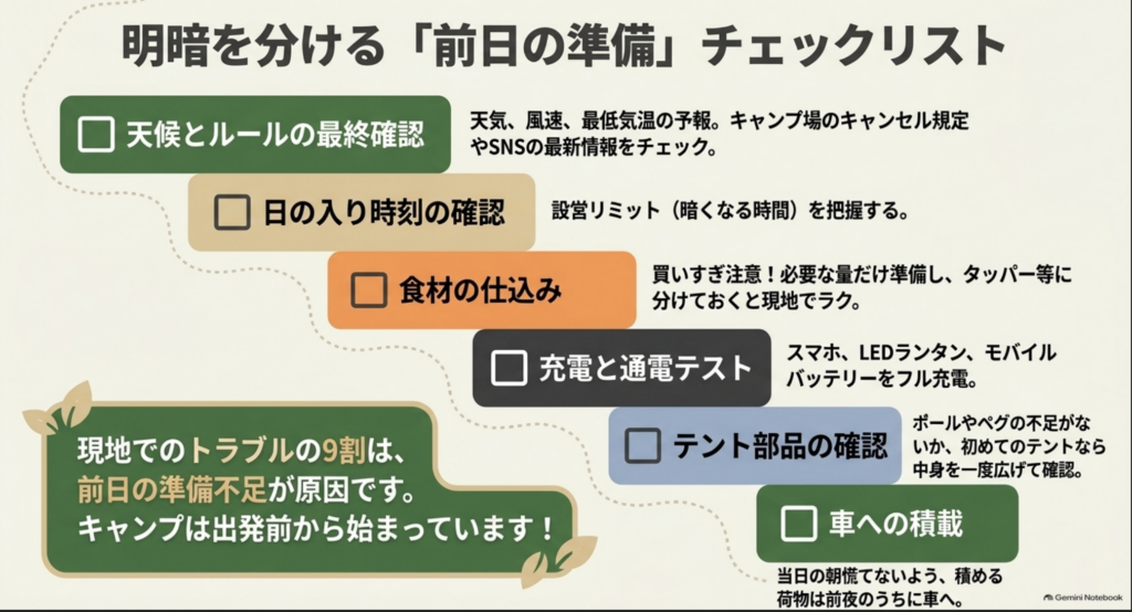 初キャンプ前日に確認する準備チェックリスト