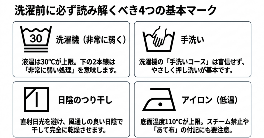 XShelterを洗う前に確認したい洗濯・手洗い・陰干し・アイロンの表示